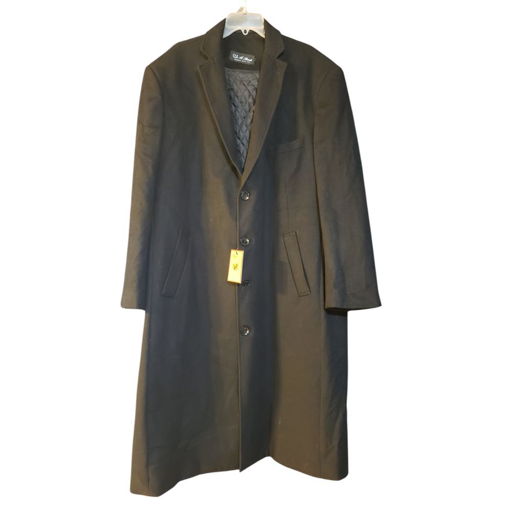 NWT Enzo Tovare Men Trench Coat Black Sz 50 Single Breasted Long Sleeve Collared